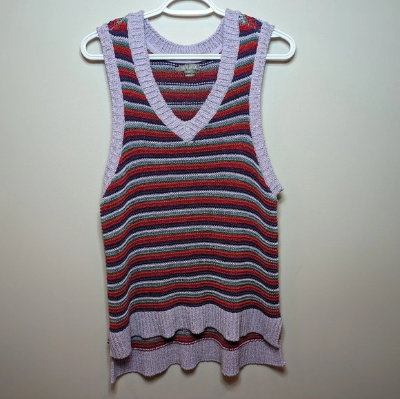 Falls Creek  1X Sleeveless Striped Crochet Knit V Neck Sweater Vest Shirt Plus - Picture 9 of 9